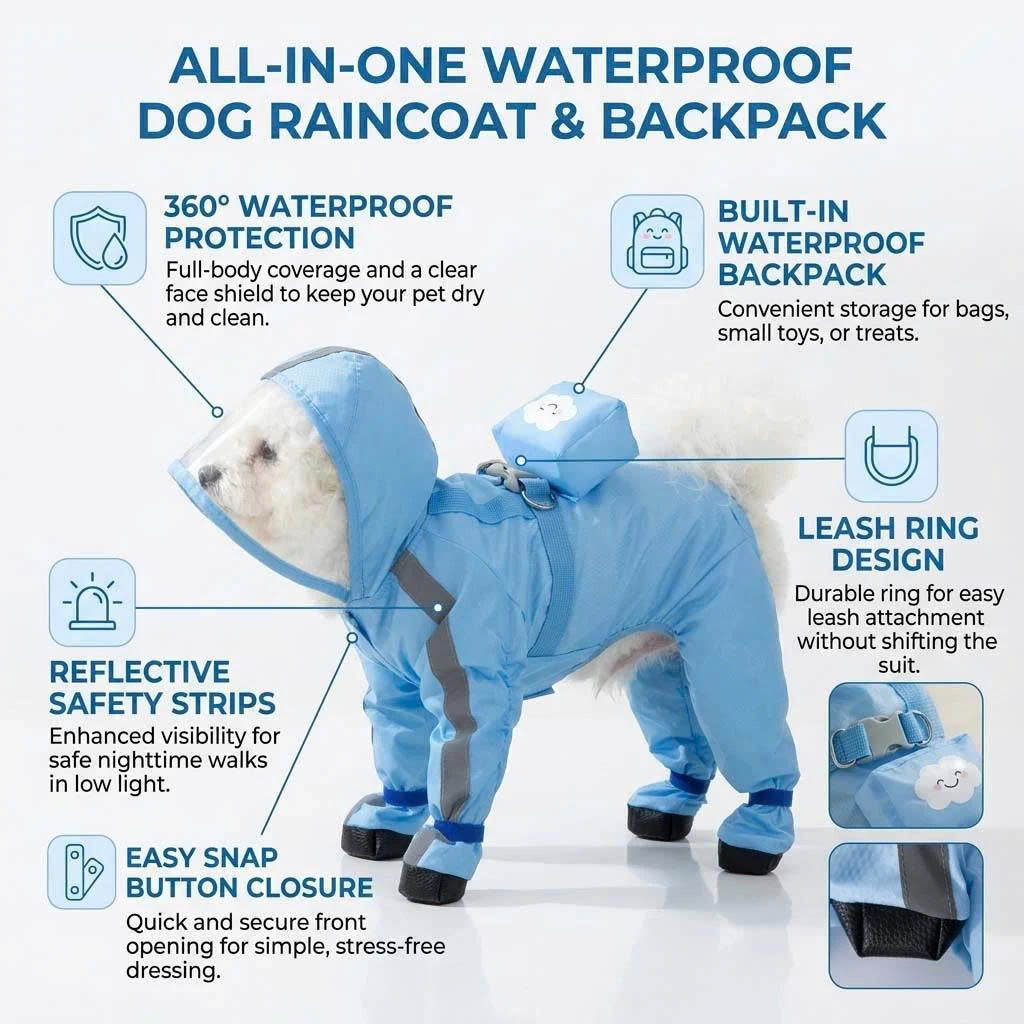 All-in-One Dog Raincoat with Boots