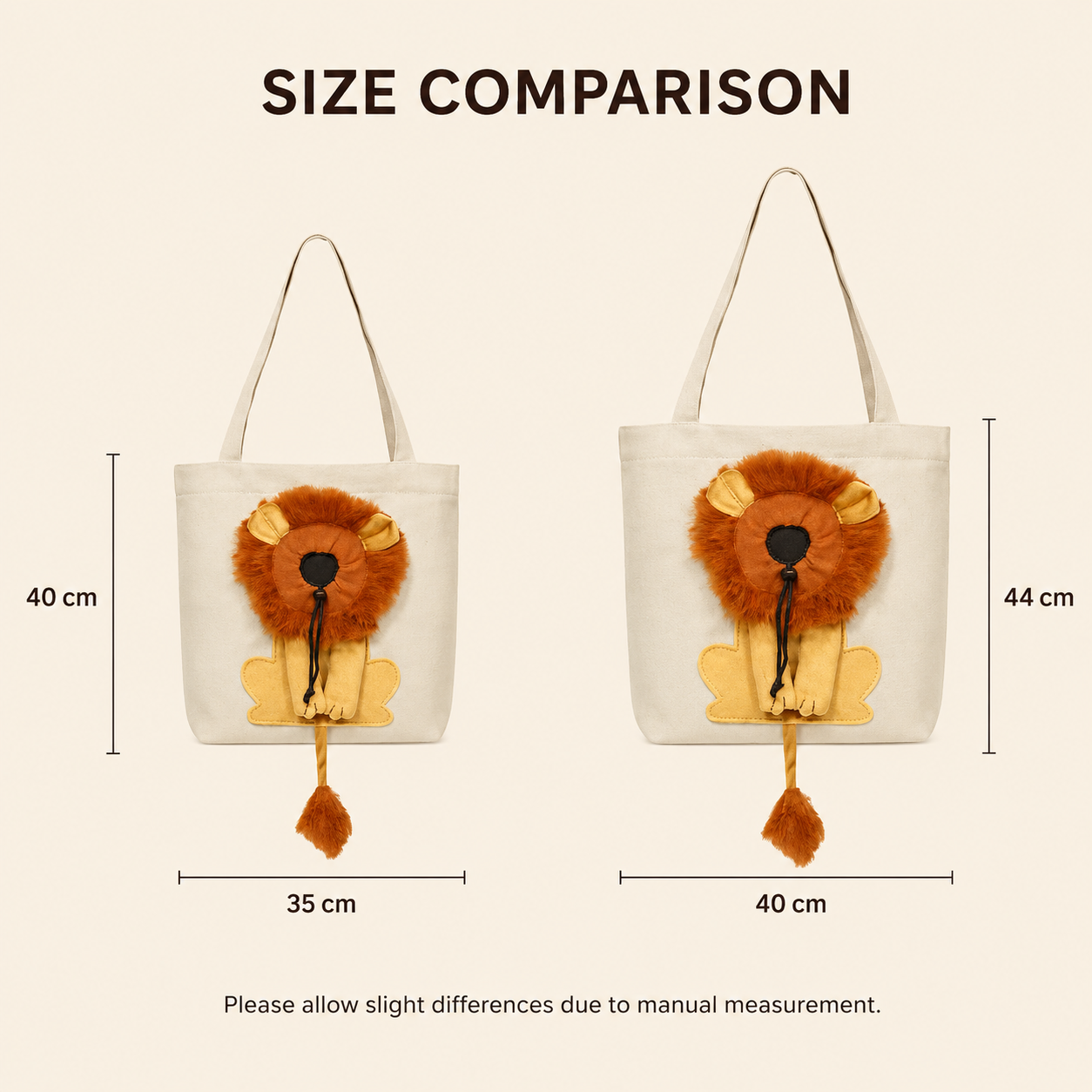 Lion Shaped Cat Shoulder Bag size comparison