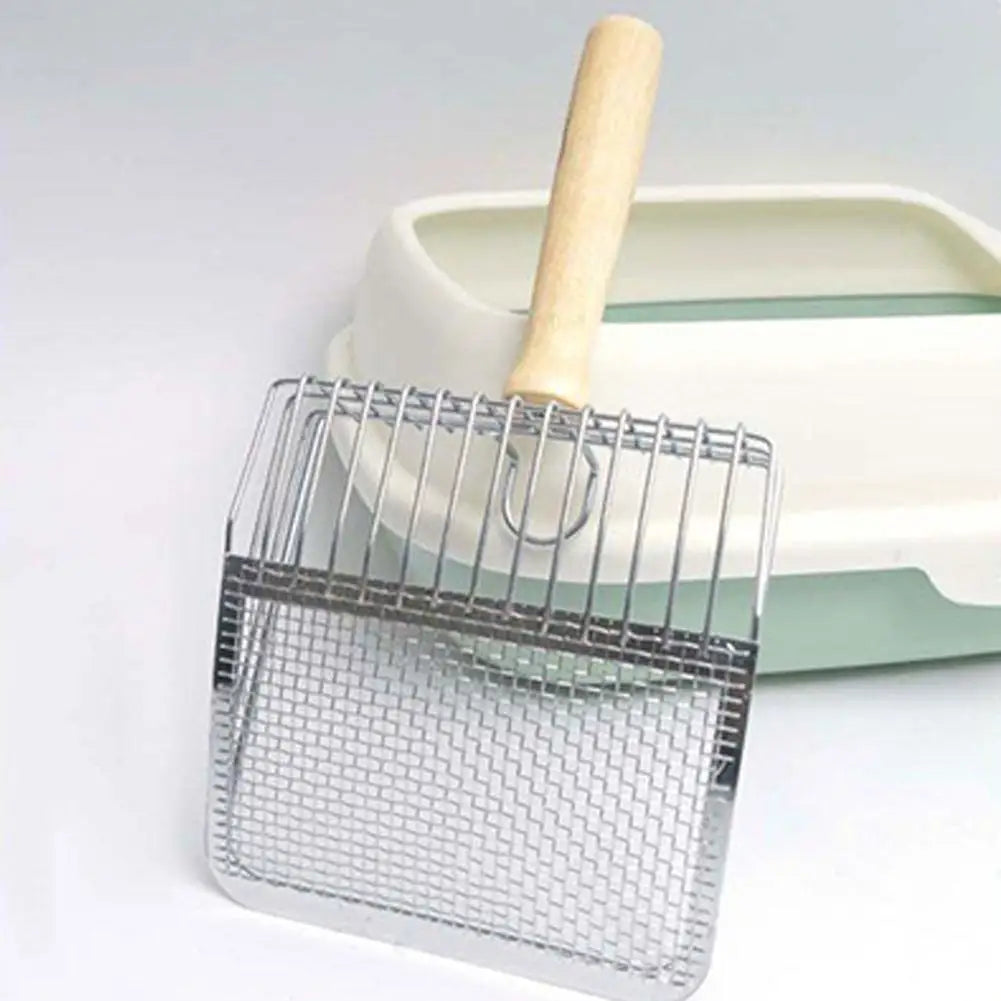 Cat Litter Shovel Stainless Steel Wooden Handle Easy To Rust Washable Kitten Litter Scoop Cats Toilet Cleaning Shovel Tool