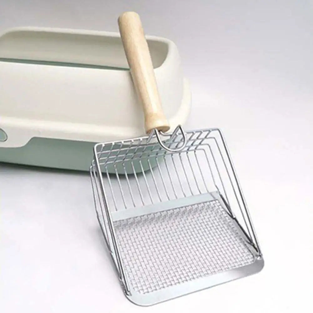Cat Litter Shovel Stainless Steel Wooden Handle Easy To Rust Washable Kitten Litter Scoop Cats Toilet Cleaning Shovel Tool