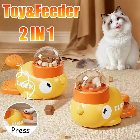 2 in 1 Cat Interactive Toys Automatic Dog Puzzle Feeder Food Treat Dispenser Duck Design Anti-slip Pet Feeder for Dog Training