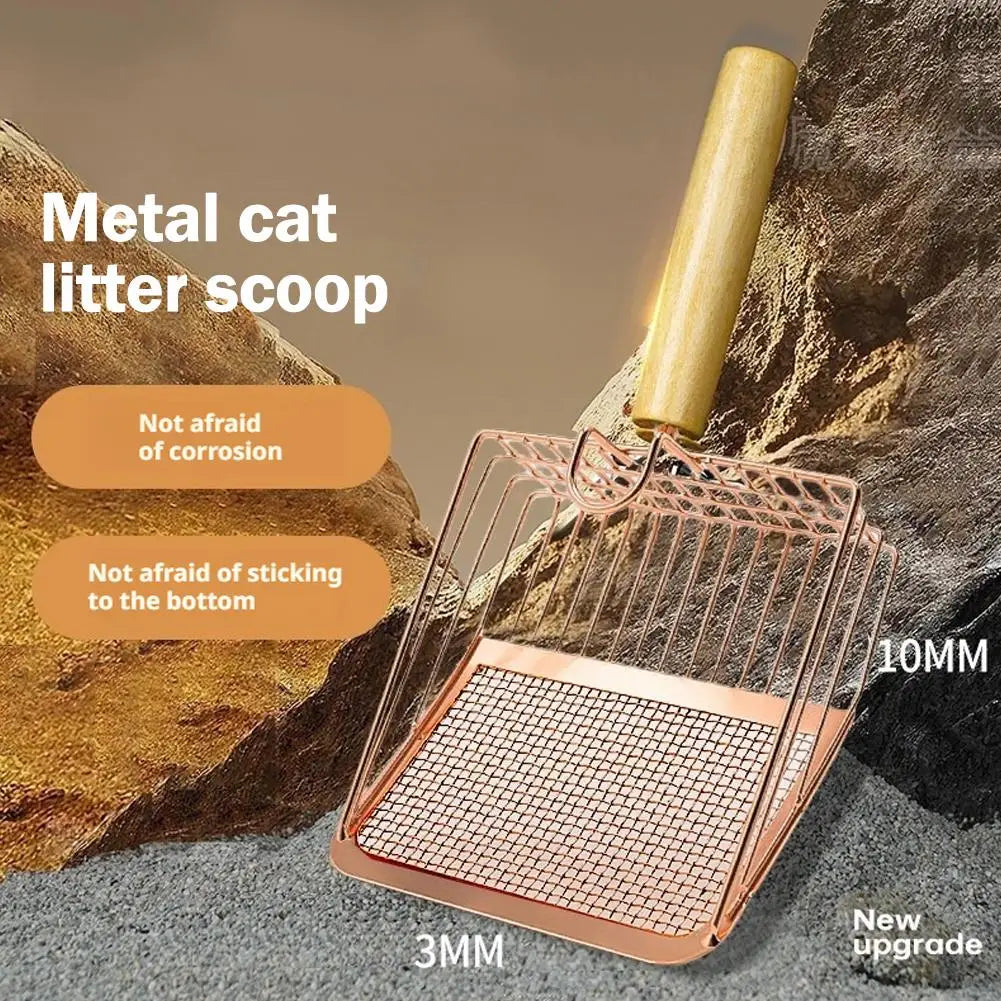 Cat Litter Shovel Stainless Steel Wooden Handle Easy To Rust Washable Kitten Litter Scoop Cats Toilet Cleaning Shovel Tool